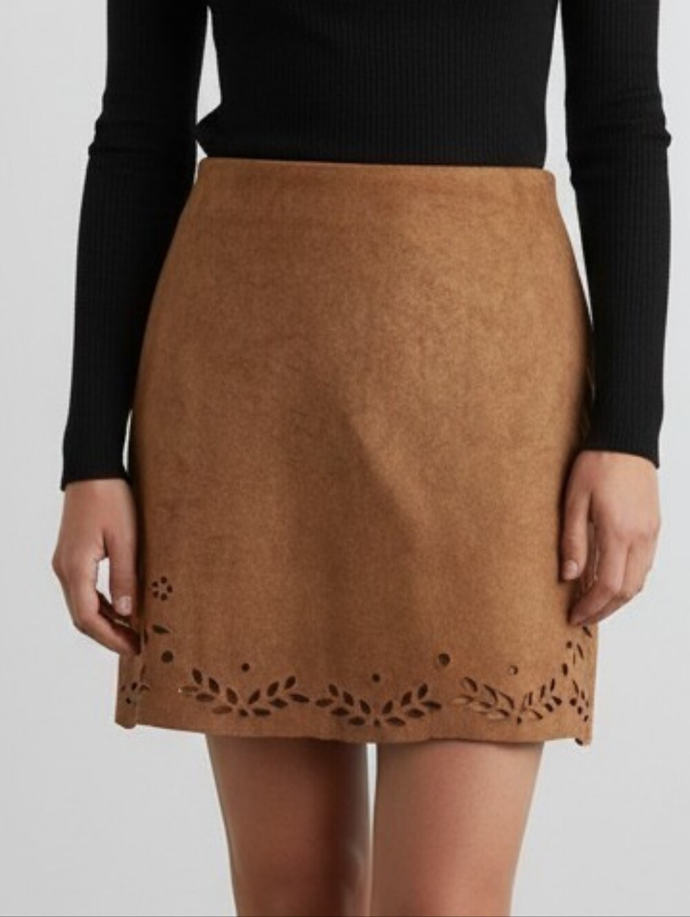 Primark Faux Suede Laser Cut A-Line Skirt - Tan